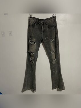 Streetwear Paint Splatter Distressed Flare Jeans